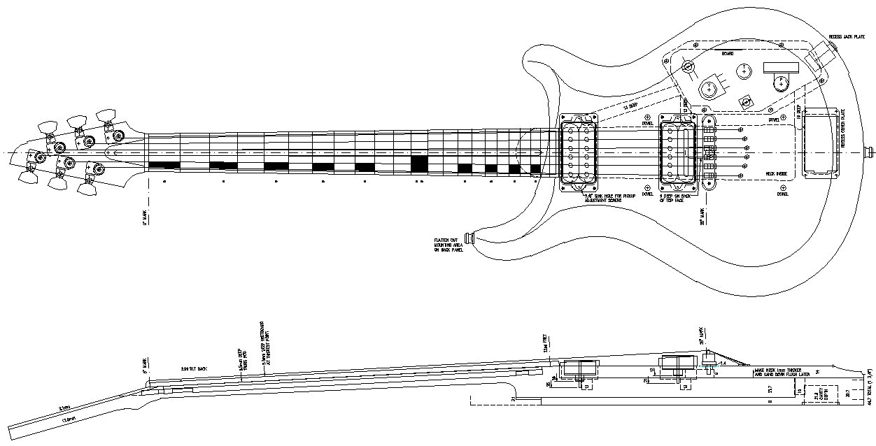 Guitar Blueprints Drawing